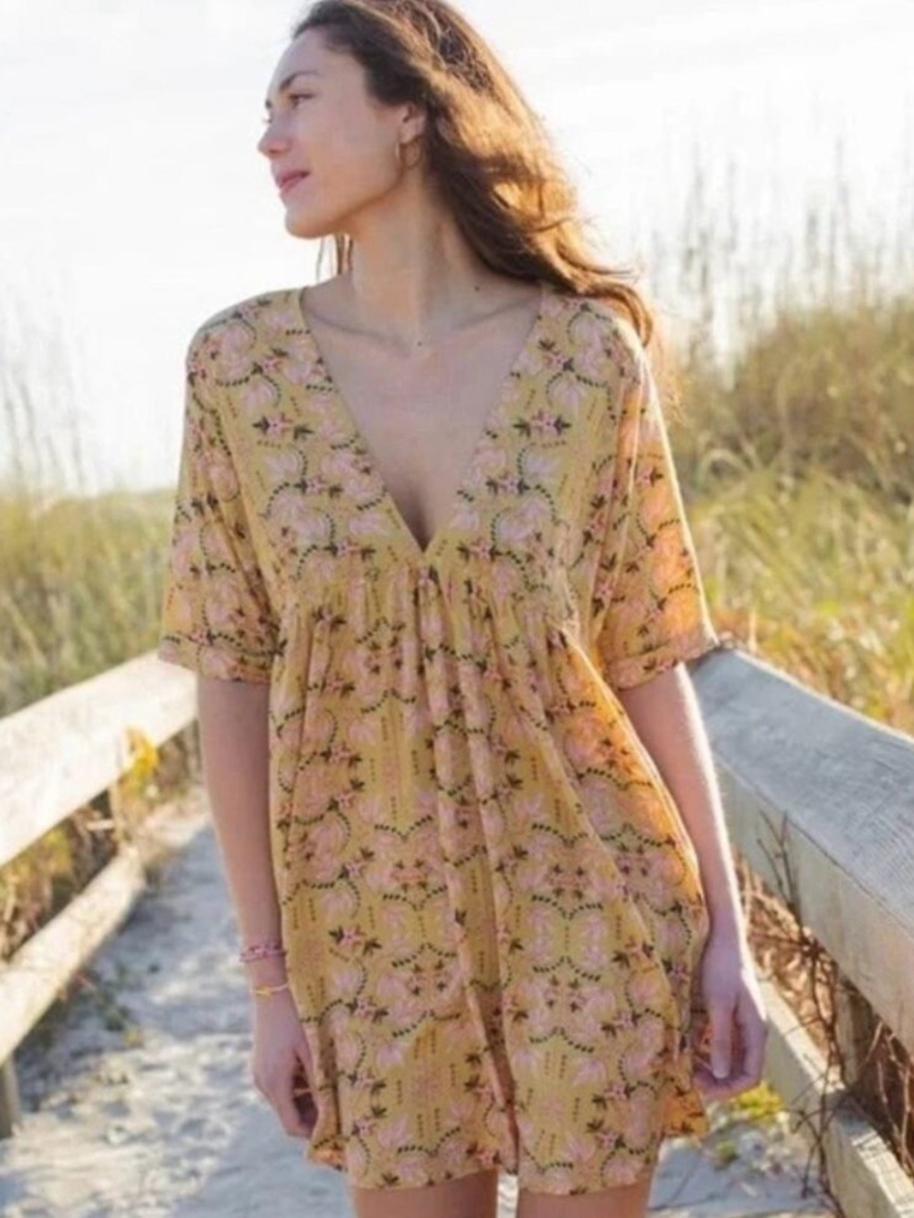 Natural Life Stella Yellow Ditsy Floral Babydoll Mini Dress L/XL